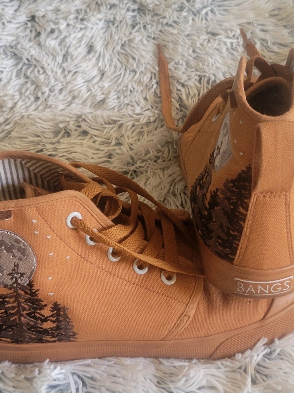 High-Top Canvas Sneakers in Rust Orange with Forest Graphic